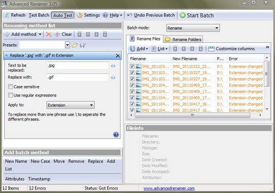 Rename or Change the extension of multiple files